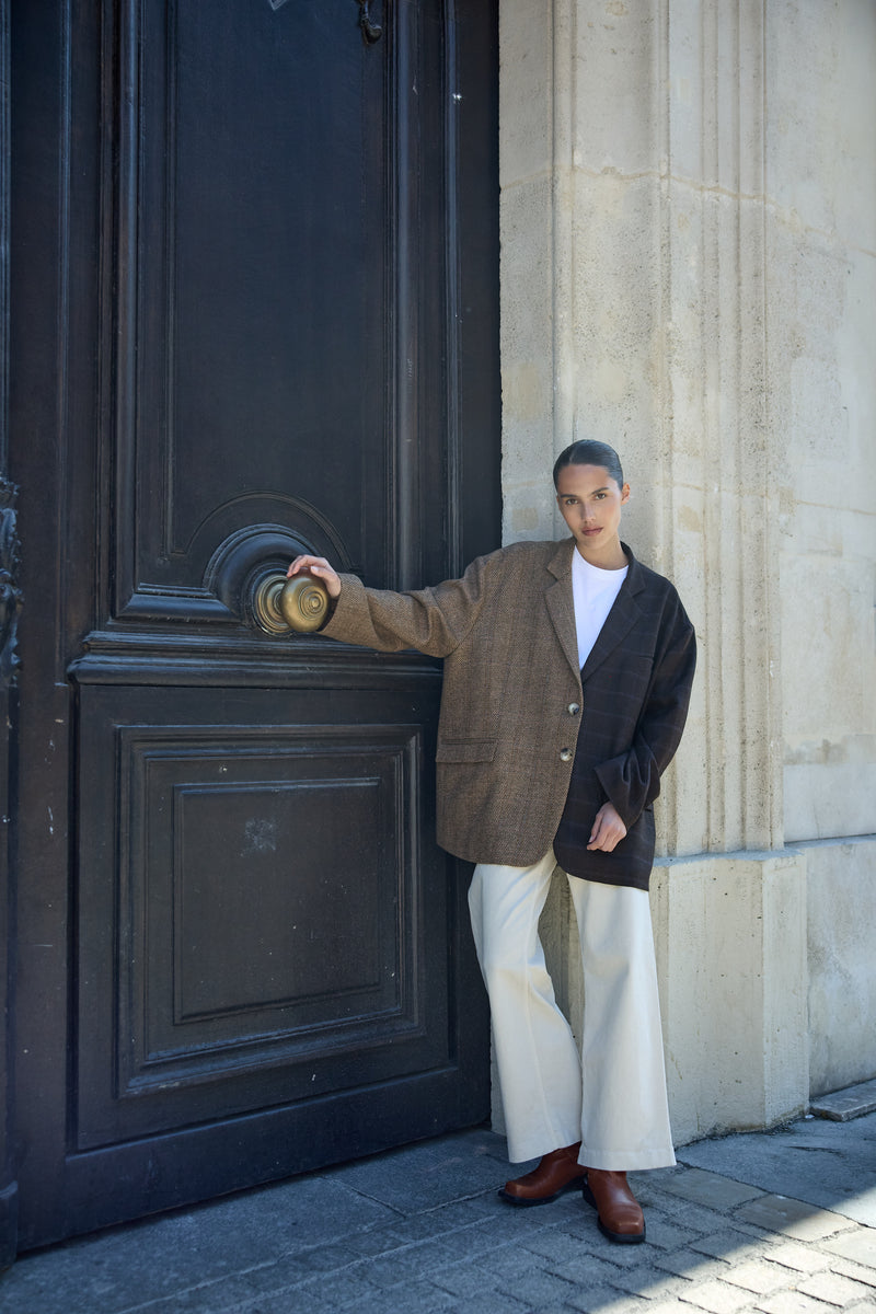 BENOIT CONTRASTED BLAZER - BROWN