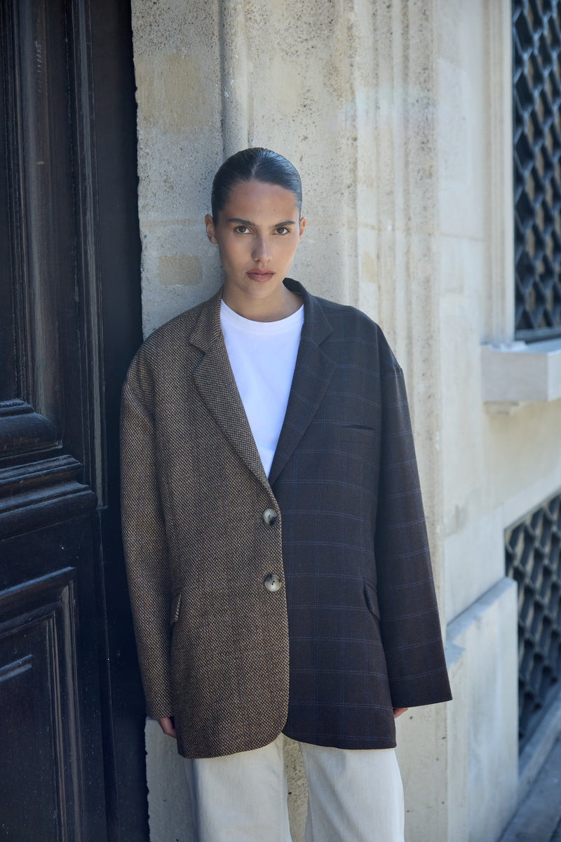 BENOIT CONTRASTED BLAZER - BROWN