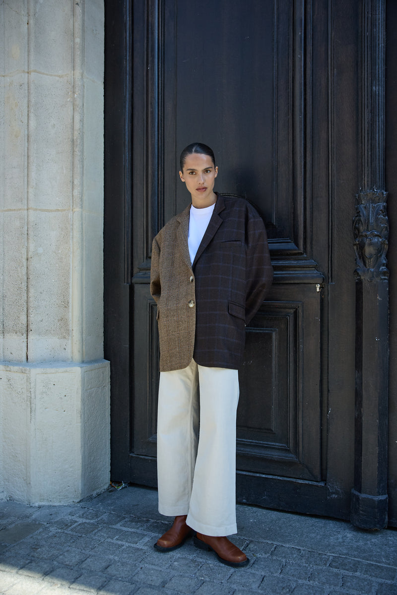 BENOIT CONTRASTED BLAZER - BROWN