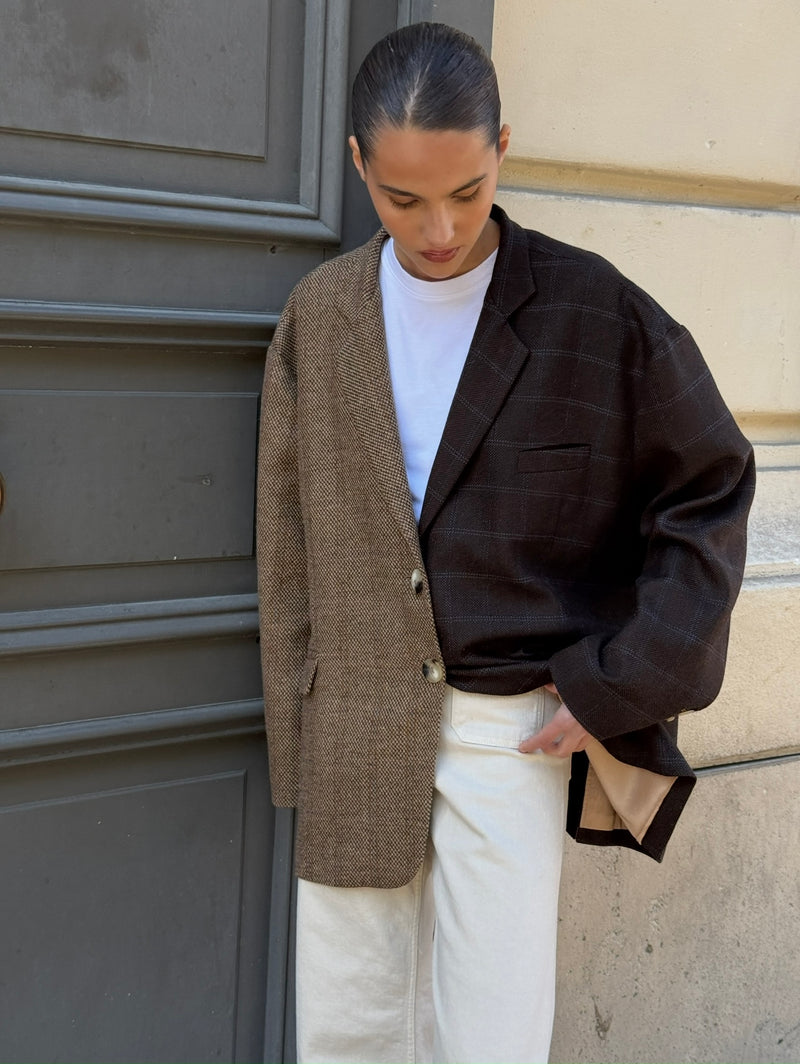 BENOIT CONTRASTED BLAZER - BROWN