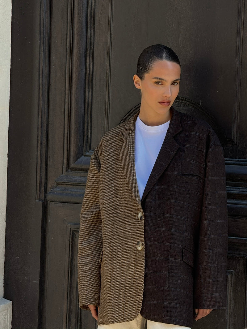 BENOIT CONTRASTED BLAZER - BROWN
