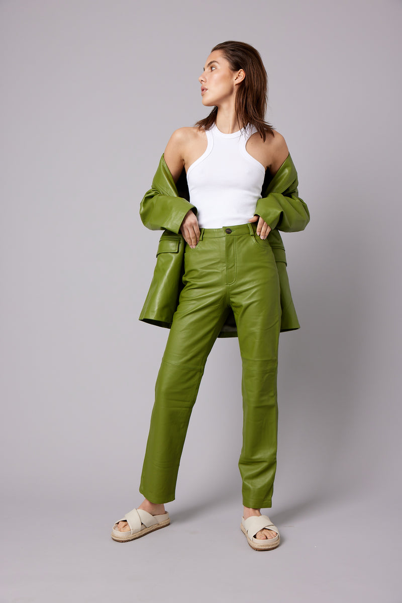 BESSON LEATHER PANTS - OLIVE GREEN