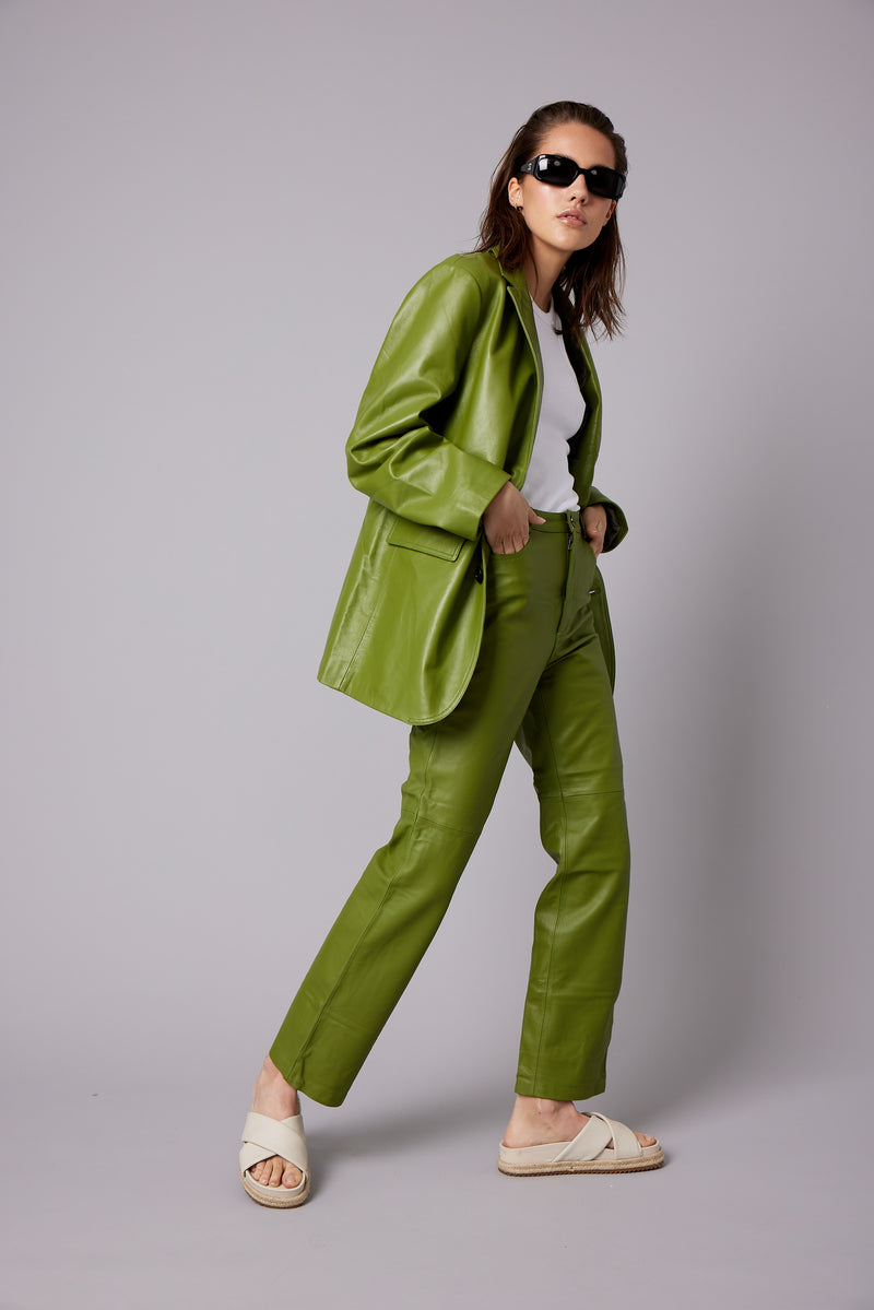 BESSON LEATHER PANTS - OLIVE GREEN
