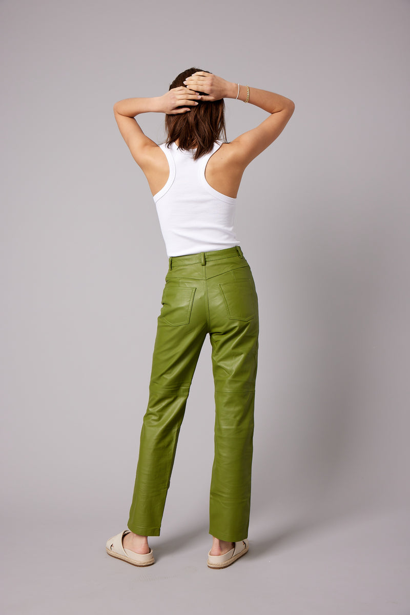 BESSON LEATHER PANTS - OLIVE GREEN