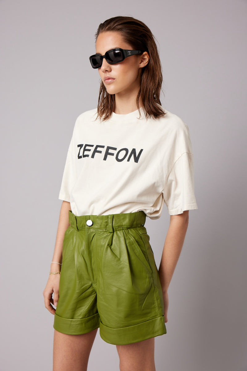 BESSON LEATHER SHORTS - OLIVE GREEN