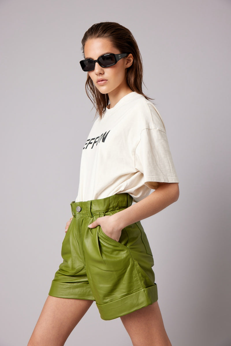 BESSON LEATHER SHORTS - OLIVE GREEN