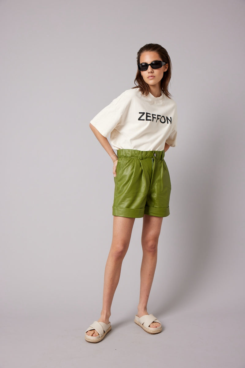 BESSON LEATHER SHORTS - OLIVE GREEN