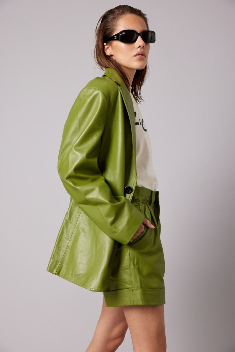 BESSON LEATHER SHORTS - OLIVE GREEN