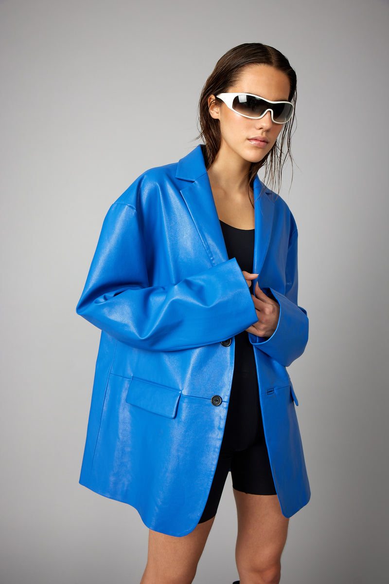 ANTOINE FAUX LEATHER BLAZER - BLUE